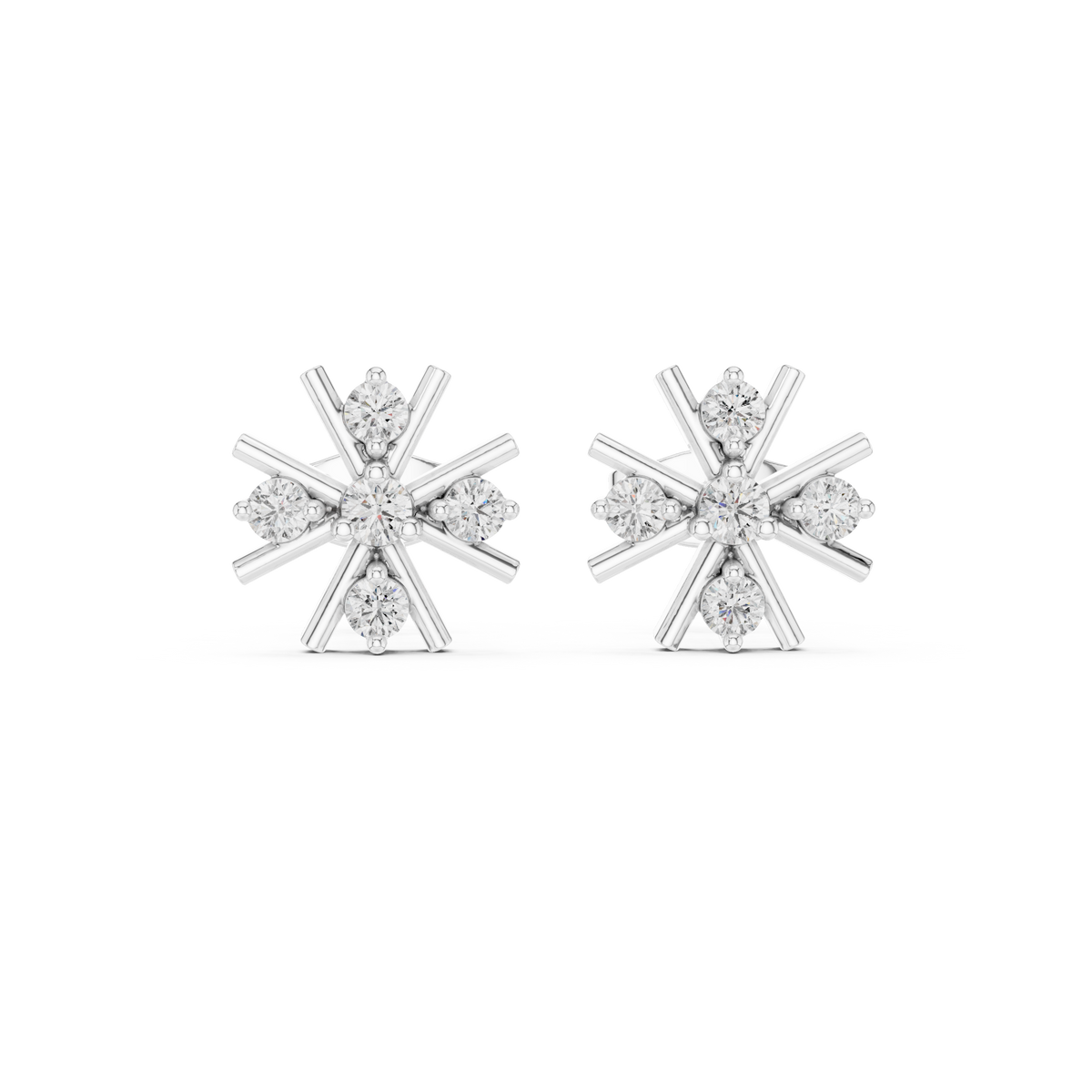 Starburst Sunburst Spoke Round Lab Grown Diamond Geometric Cluster Stud Earring - View 3