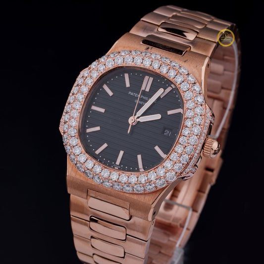 Gold Royalty Lab Grown Diamond Watch – Sleek Black Dial with Iced Bezel Luxury by Ivevar