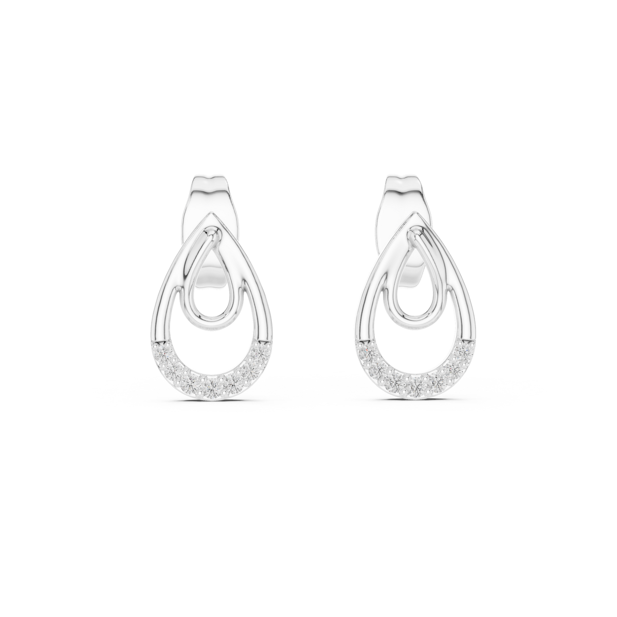 Iconic Loop Round Moissanite Diamond Stud Earrings with Interlinked Teardrop Elegance - View 3
