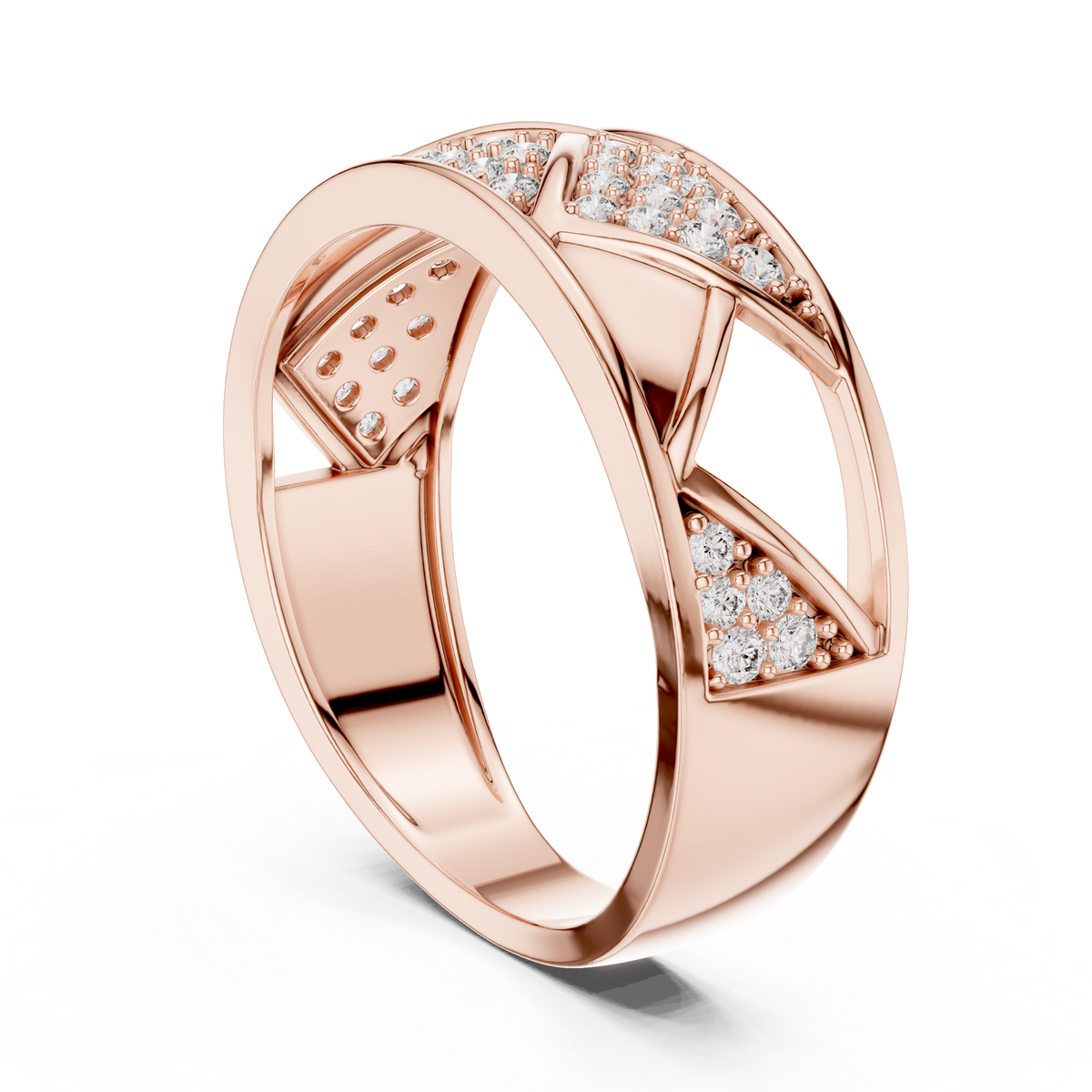 Round Cut Moissanite Diamond Men's Triangular Pave Pattern Statement Ring - View 8