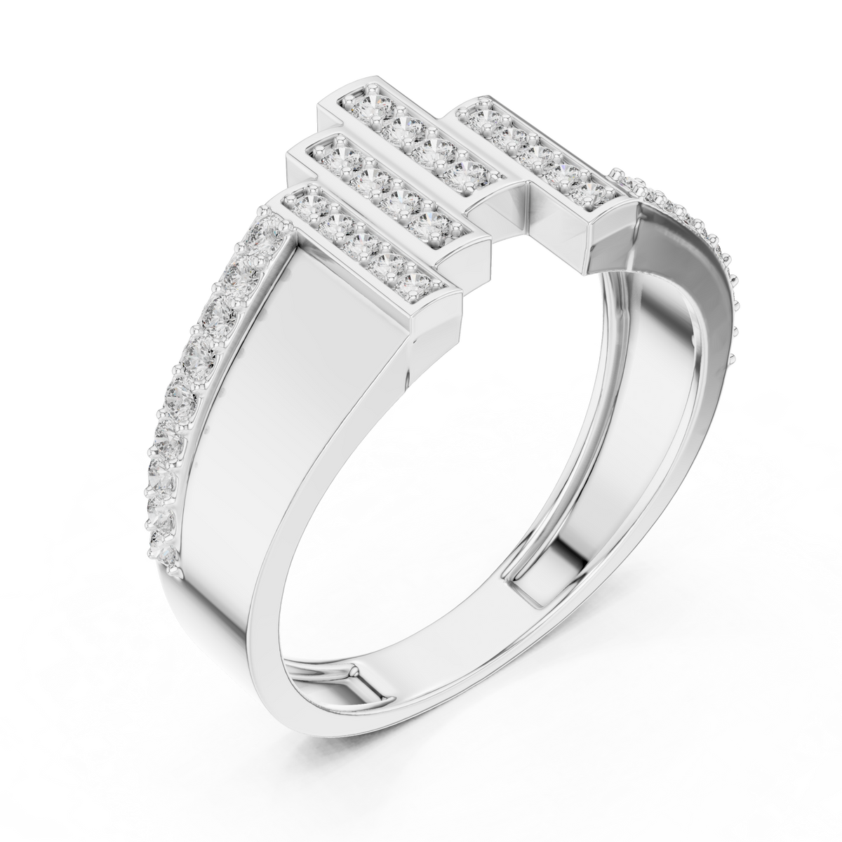 Round Cut Moissanite Diamond Men's Architectural Equalizer Pave Statement Ring - View 6