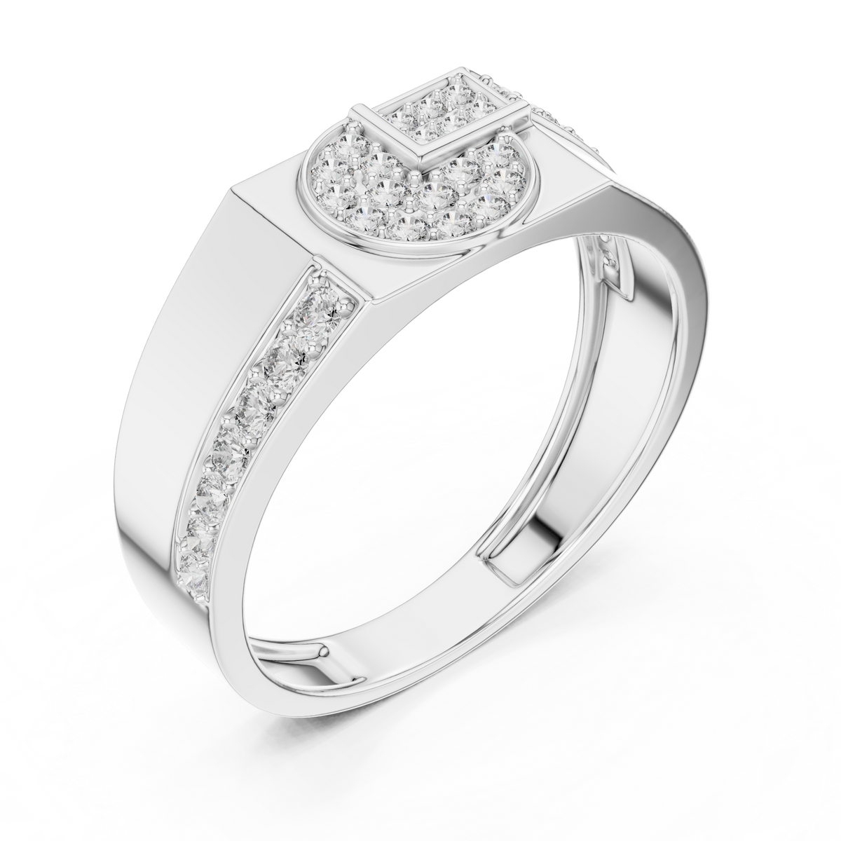 Round Cut Moissanite Diamond Men's Split Circle Medallion Statement Band - View 6