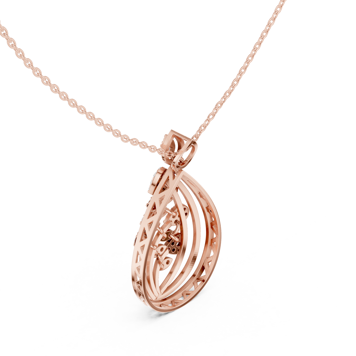 Teardrop Shape Leaf Inspired Round Lab Grown Diamond Pendant - View 5