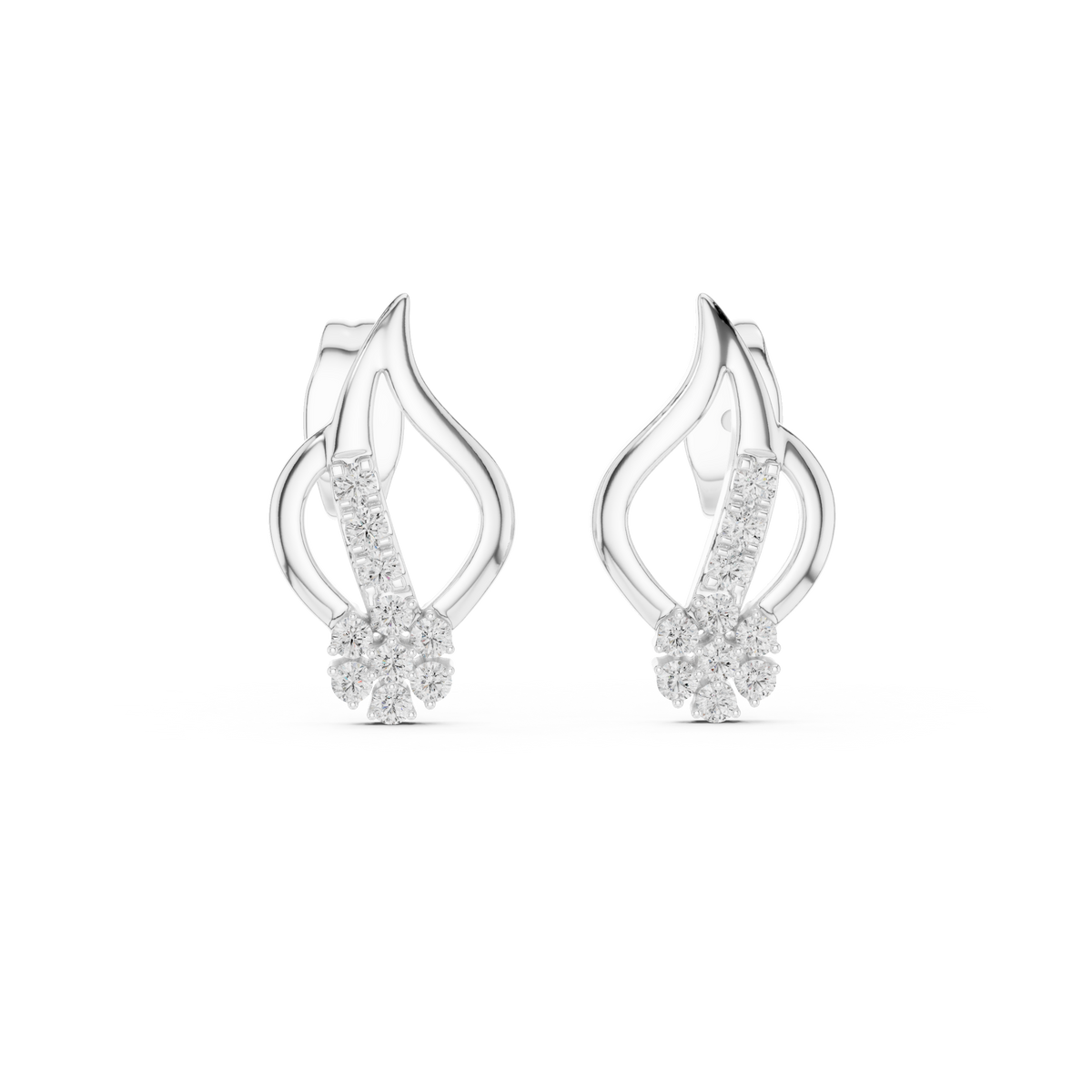 Imperial Flame Curve Round Lab Diamond Cluster Earrings with Flowing Open Silhouette - View 3