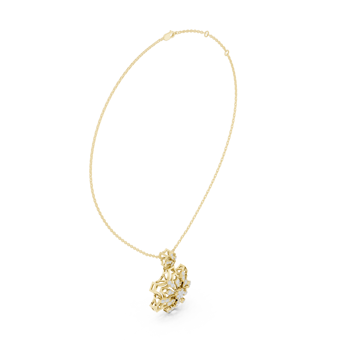 Round Lab Grown Diamond Snowflake Floral Pendant Necklace - View 10