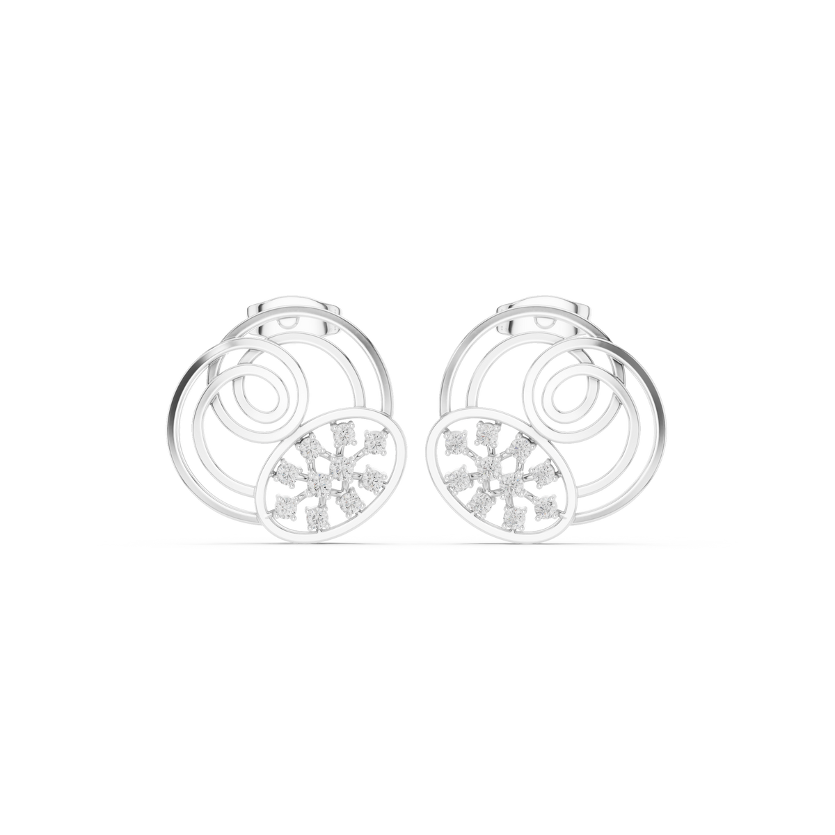 Glamour Spiral Bloom Stud Round Lab Diamond Earrings with Circular Swirl Frame - View 3
