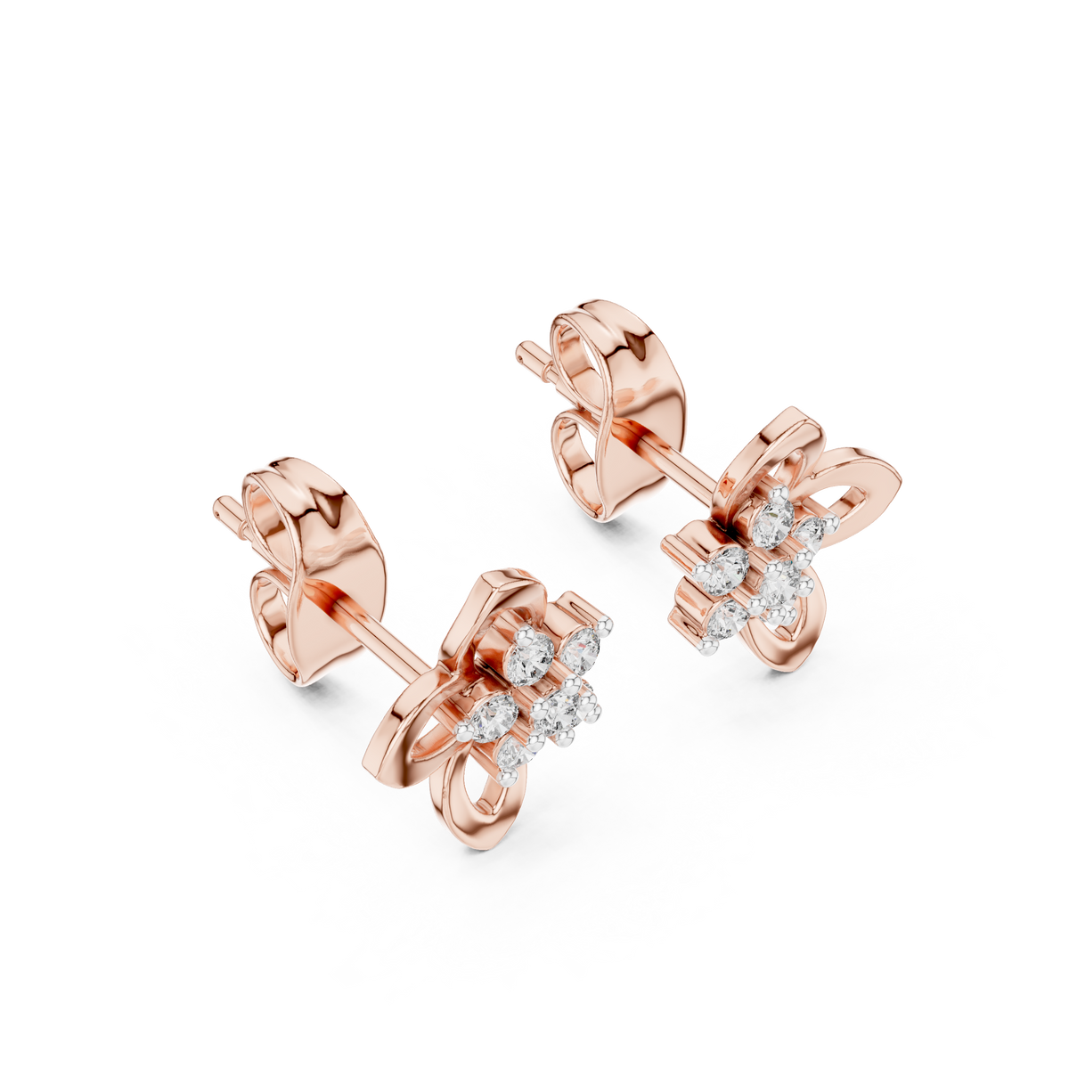 Celestial Floral Knot Round Lab Diamond Stud Earrings with Cluster Petals - View 5