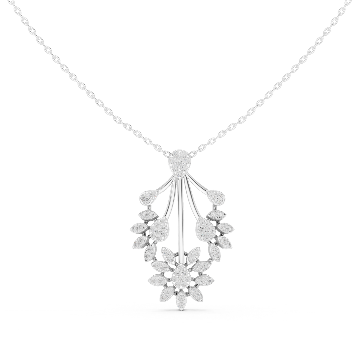 Floral Drop Pendant with Round Moissanite Diamond - View 3