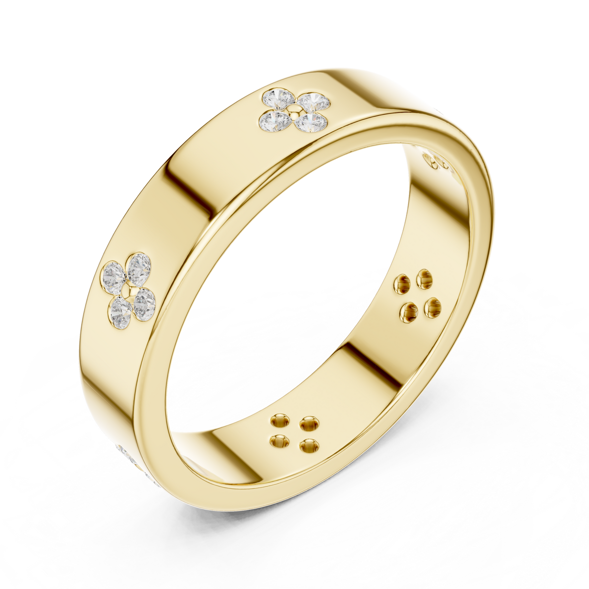 Round Cut Moissanite Diamond Men's Four Leaf Clover Wedding Band - View 4