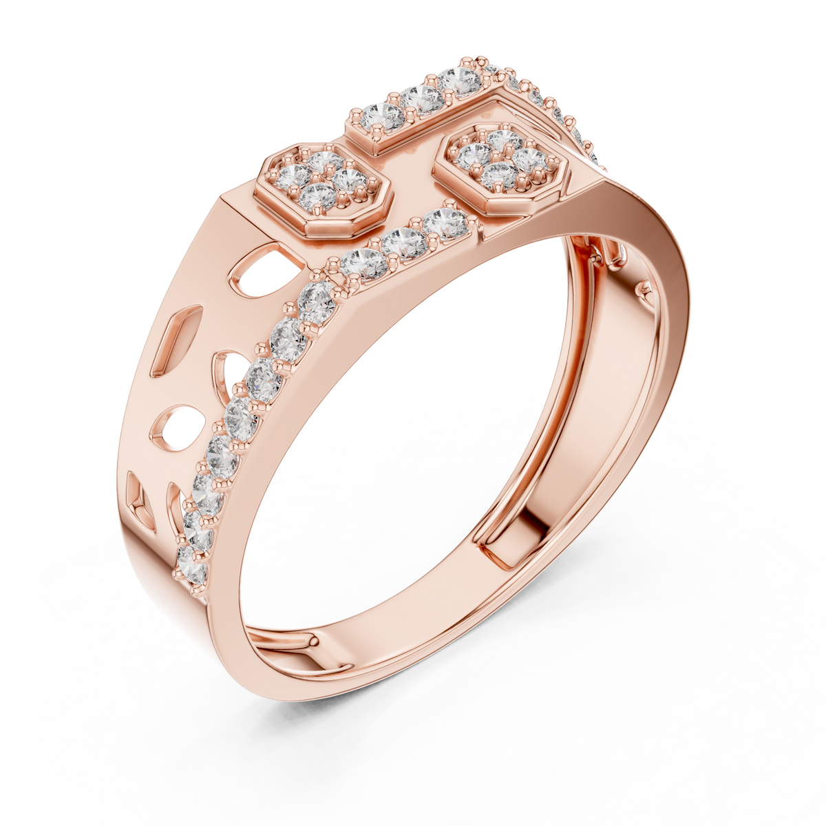 Round Cut Moissanite Diamond Men's Organic Openwork Cutout Architectural Wedding Ring - View 5