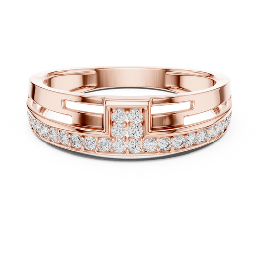 Round Cut Moissanite Diamond Men's Square Cluster Pave Border Gold Band - View 2