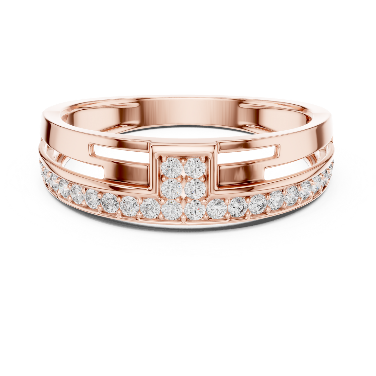 Round Cut Lab Grown Diamond Men's Square Cluster Pave Border Gold Band - View 2