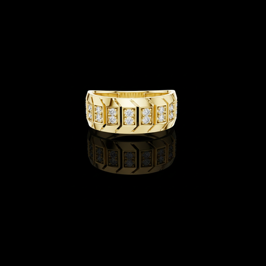 Round Cut Moissanite Diamond Men's Chevron Edge Geometric Statement Ring