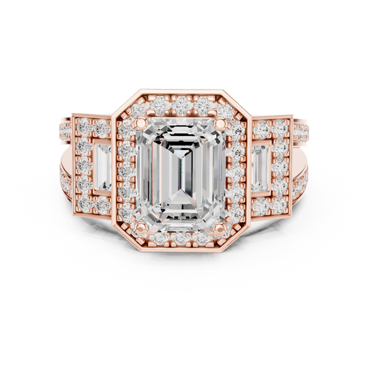 Emerald Halo Moissanite Diamond Split Shank Wedding Bridal Ring - View 2