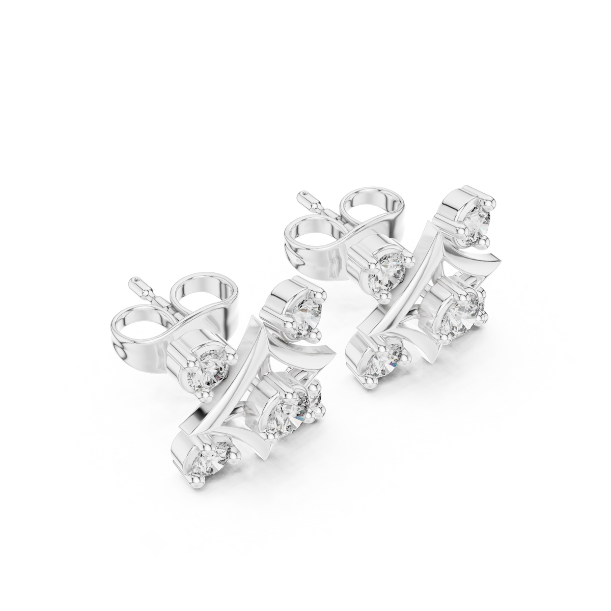 Compass Star Lattice Round Moissanite Diamond Stud Earrings Geometric Gothic Shield - View 6