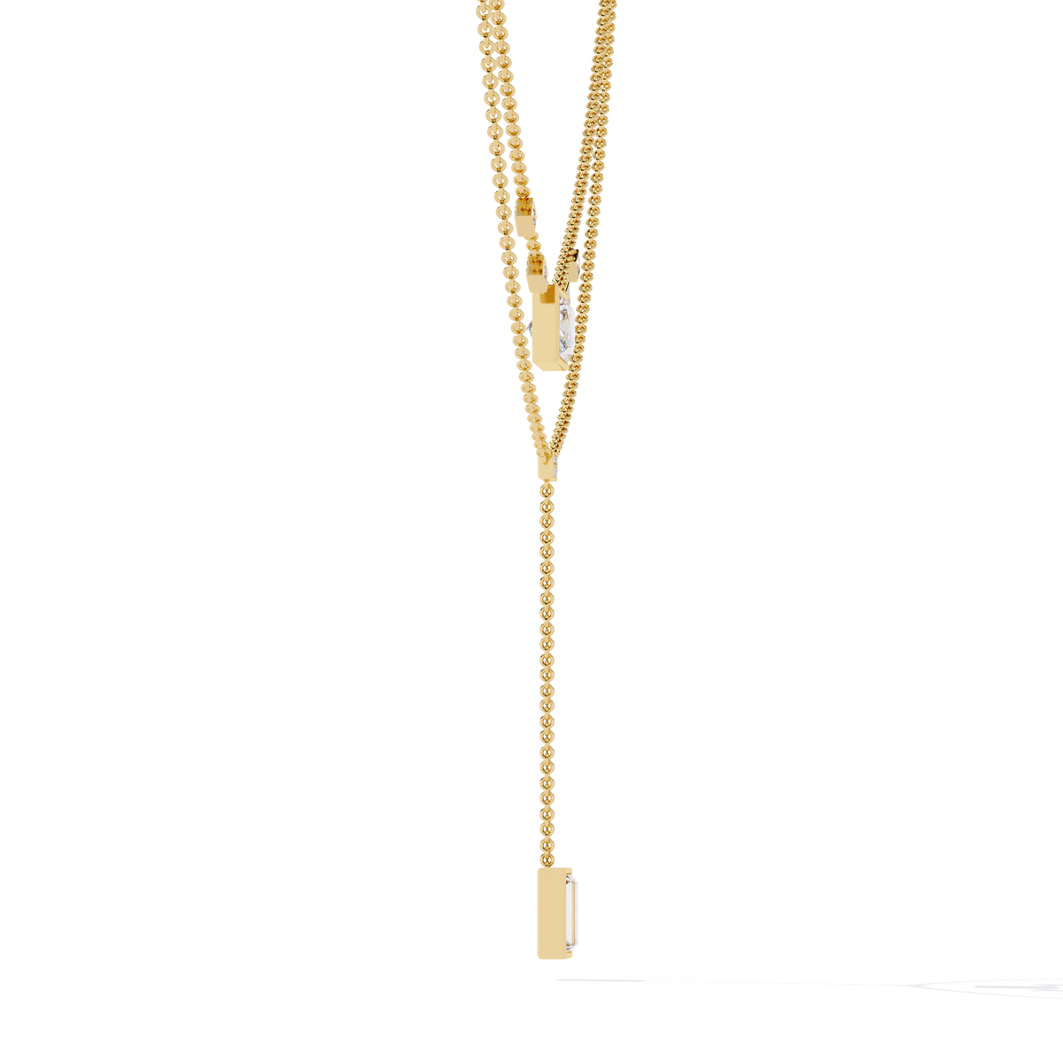 Two Layered Princess and Baguette Lab Grown Diamond Lariat Necklace - View 6