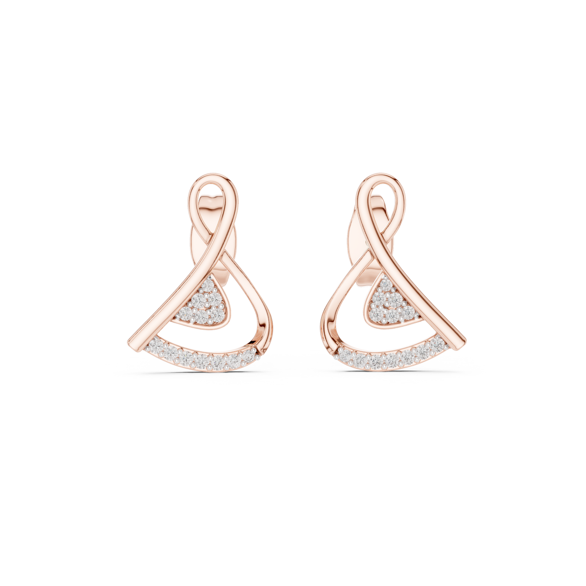Modern Infinity Loop Round Lab Diamond Stud Earrings with Curved Pave Arc - View 2