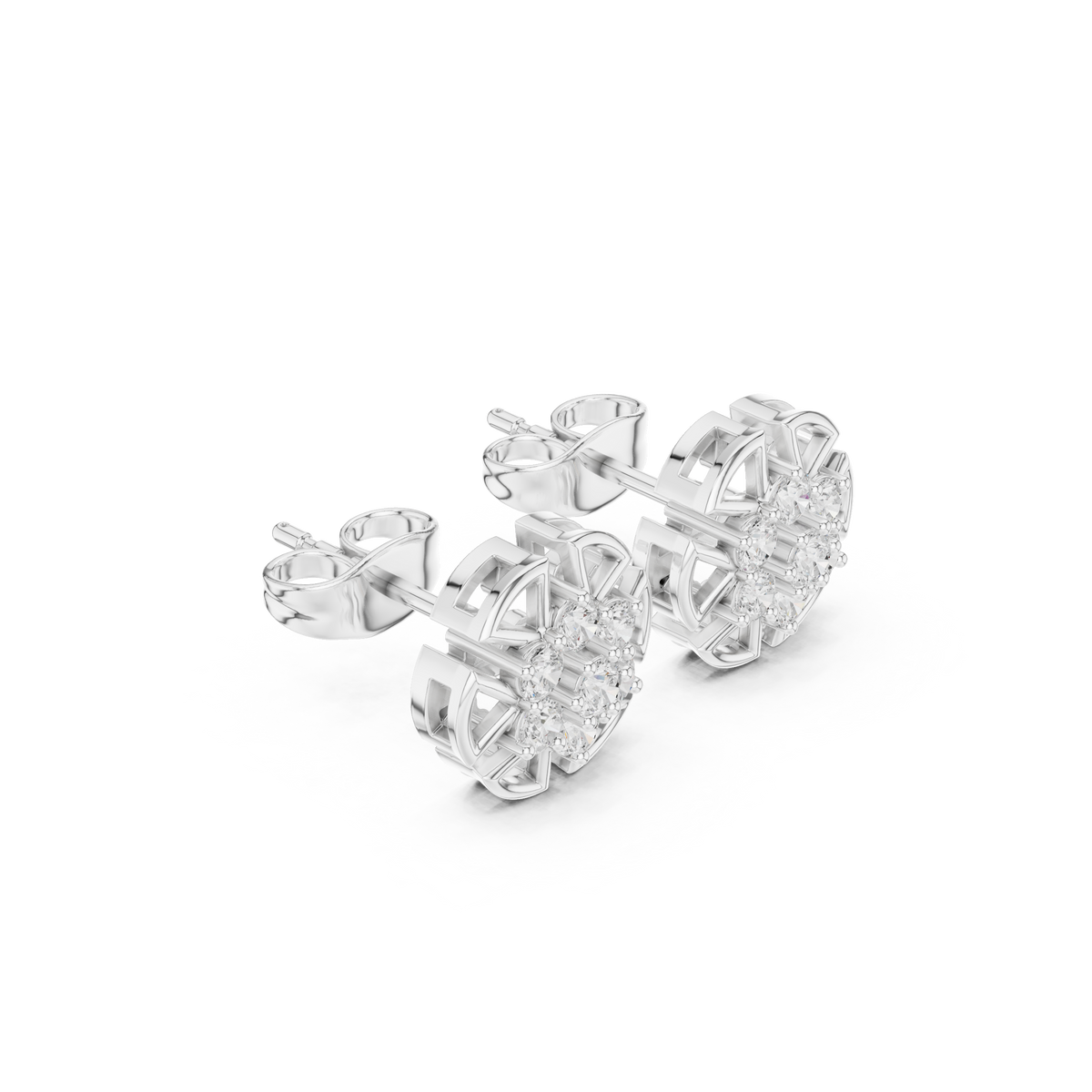 Perfect Lab Diamond Floral Stud Earrings With Sparkling Round Cut Stones For Special Occasions - View 4