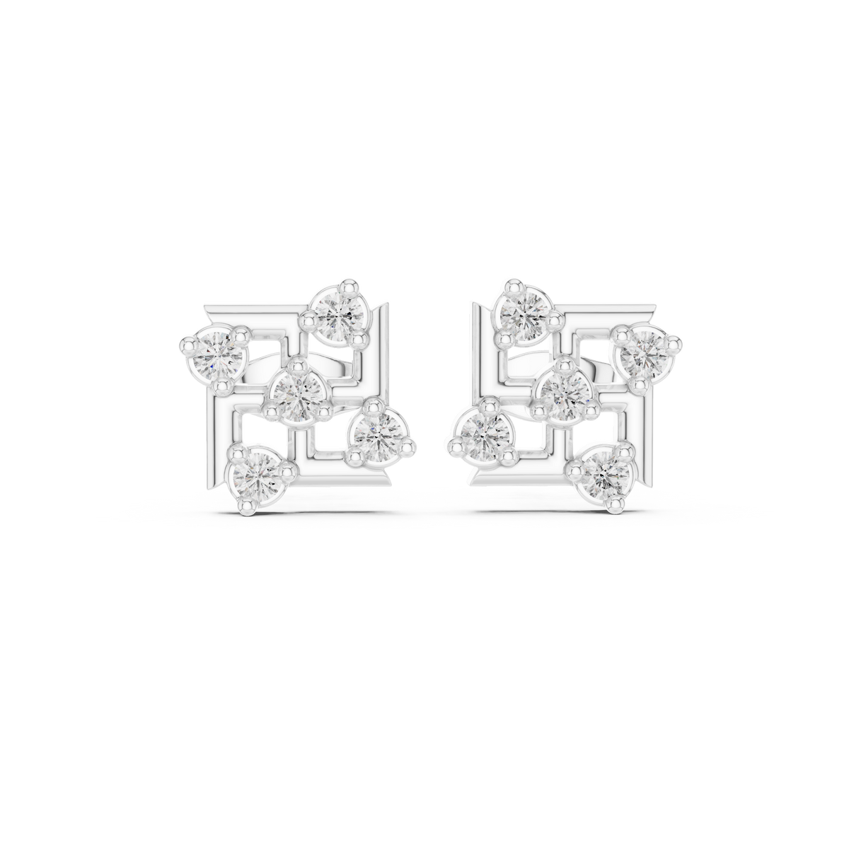 Iconic Grid Aura Round Lab Diamond Set Stud Earrings with Contemporary Architectural Motif - View 3