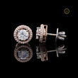Luxury Double Halo Rose Gold Moissanite Stud Earrings with Round Brilliant Cut Center Stones - View 4