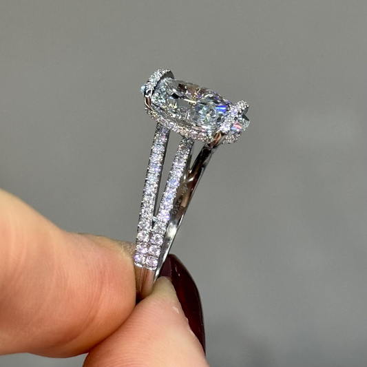 Oval Moissanite Diamond Split Shank Pave Band With Hidden Halo Wedding Ring - View 2