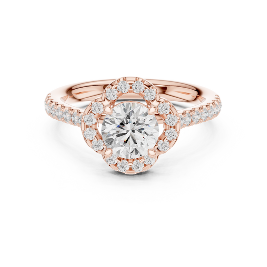 Round Brilliant Floral Halo Lab Grown Diamond Ring for Women - View 2