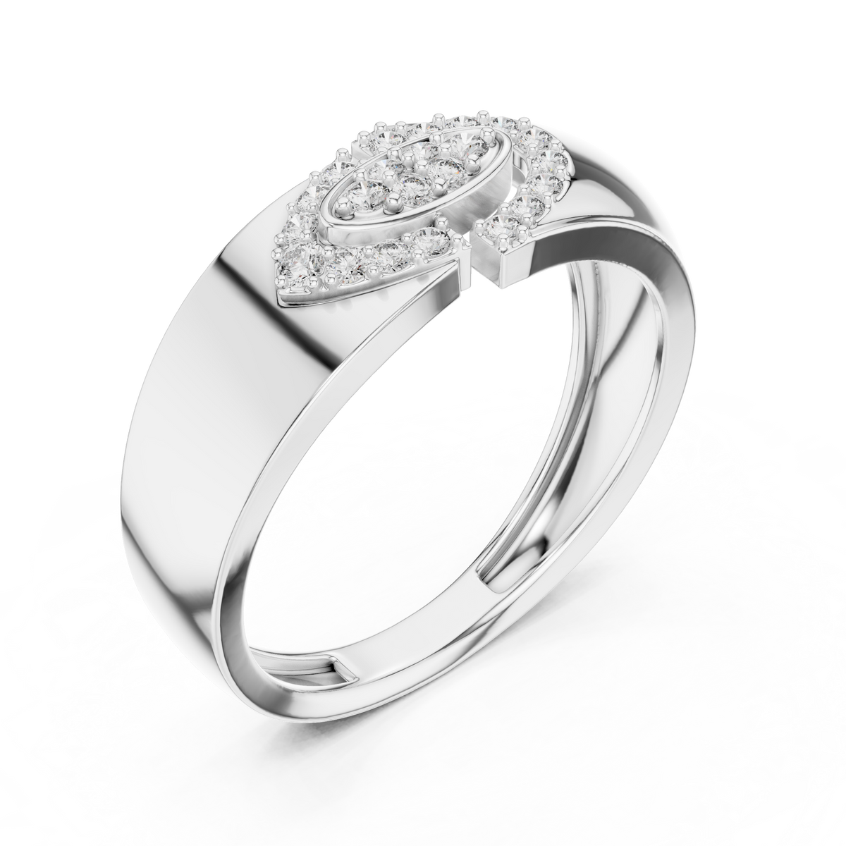 Round Cut Lab Grown Diamond Men's Modern Split Link Pave Gold Engagement Ring - View 6