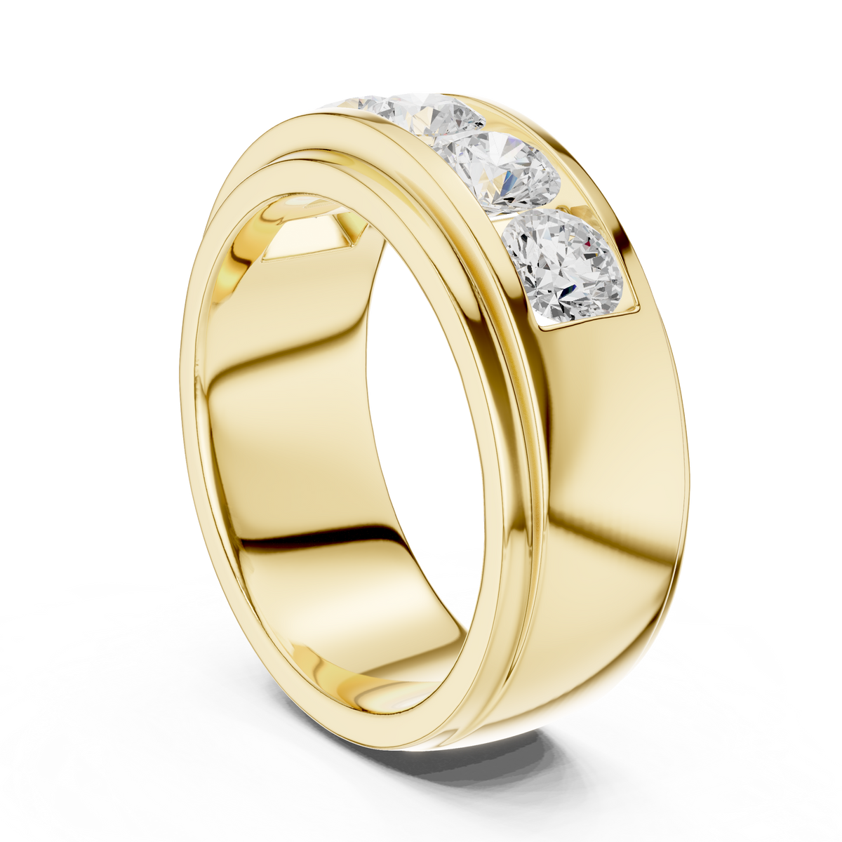 Round Cut Lab Grown Diamond Men's Heavy Gold Classic Wedding Ring - View 10