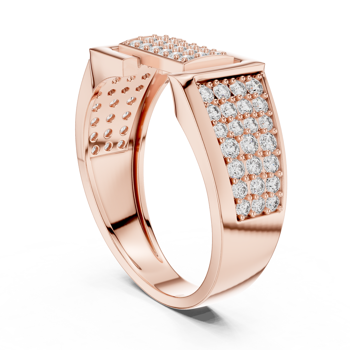 Round Cut Lab Grown Diamond Men's Rectangular Center Pave Statement Band - View 8