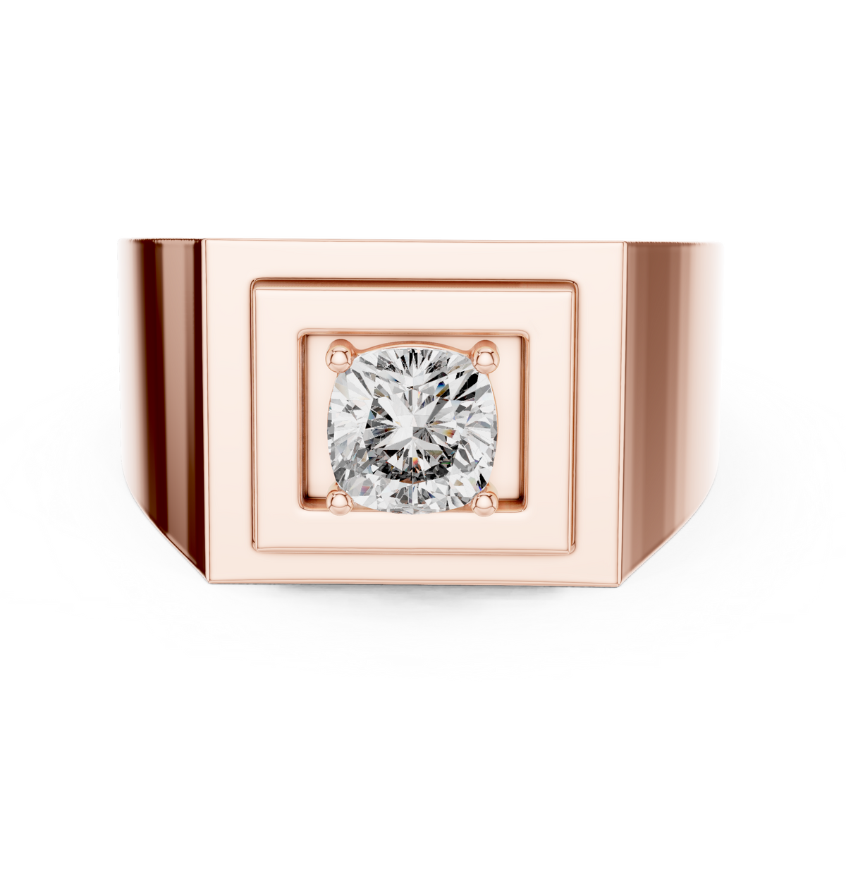 Cushion Cut Moissanite Diamond Men's Square Signet Ring - View 2