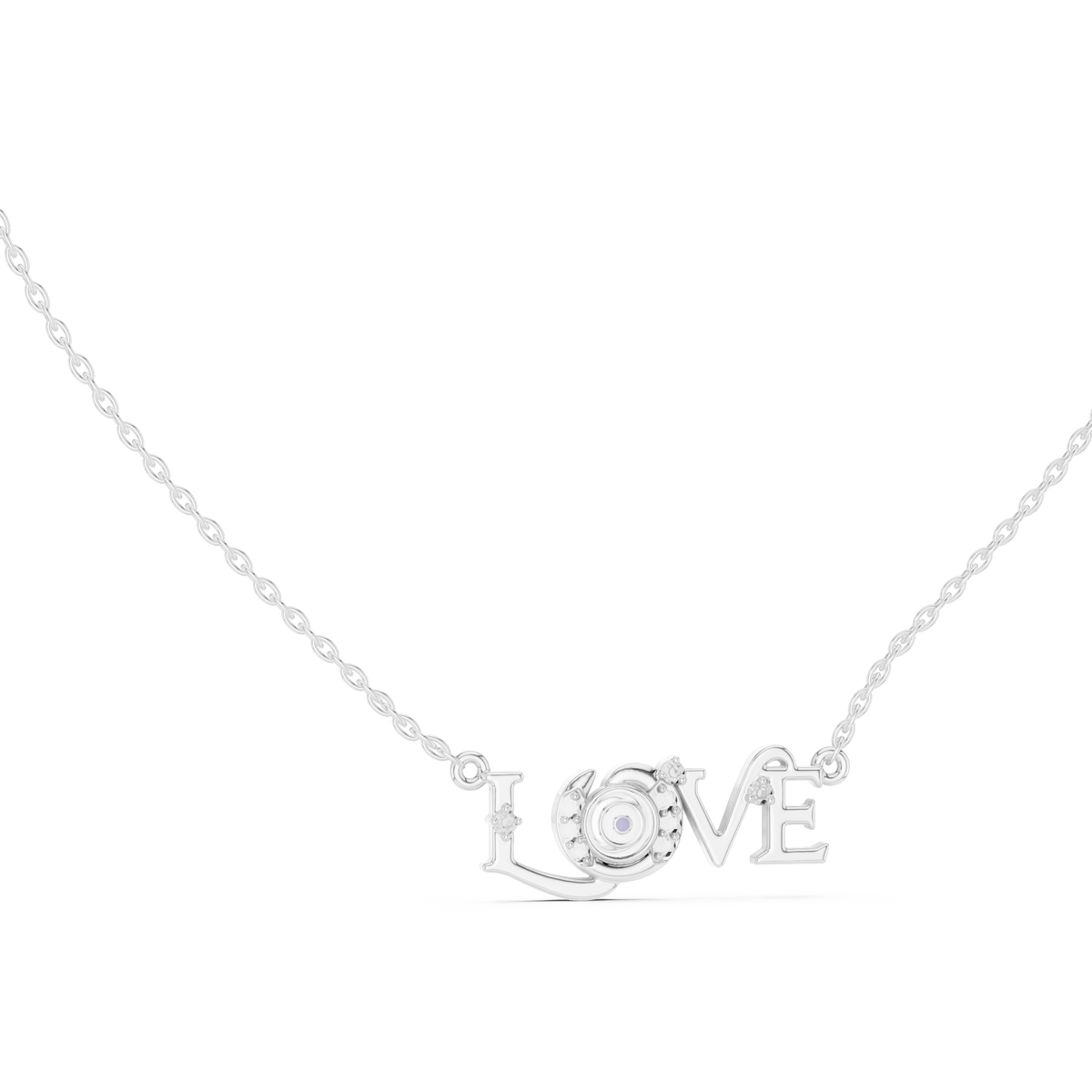 LOVE Alphabet Typography Pendant with Round Moissanite Diamond - View 3