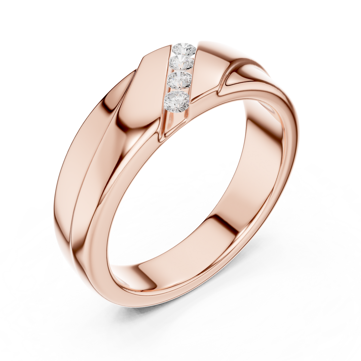 Round Cut Moissanite Diamond Men's Diagonal 4 Stone Channel Gold Band - View 5