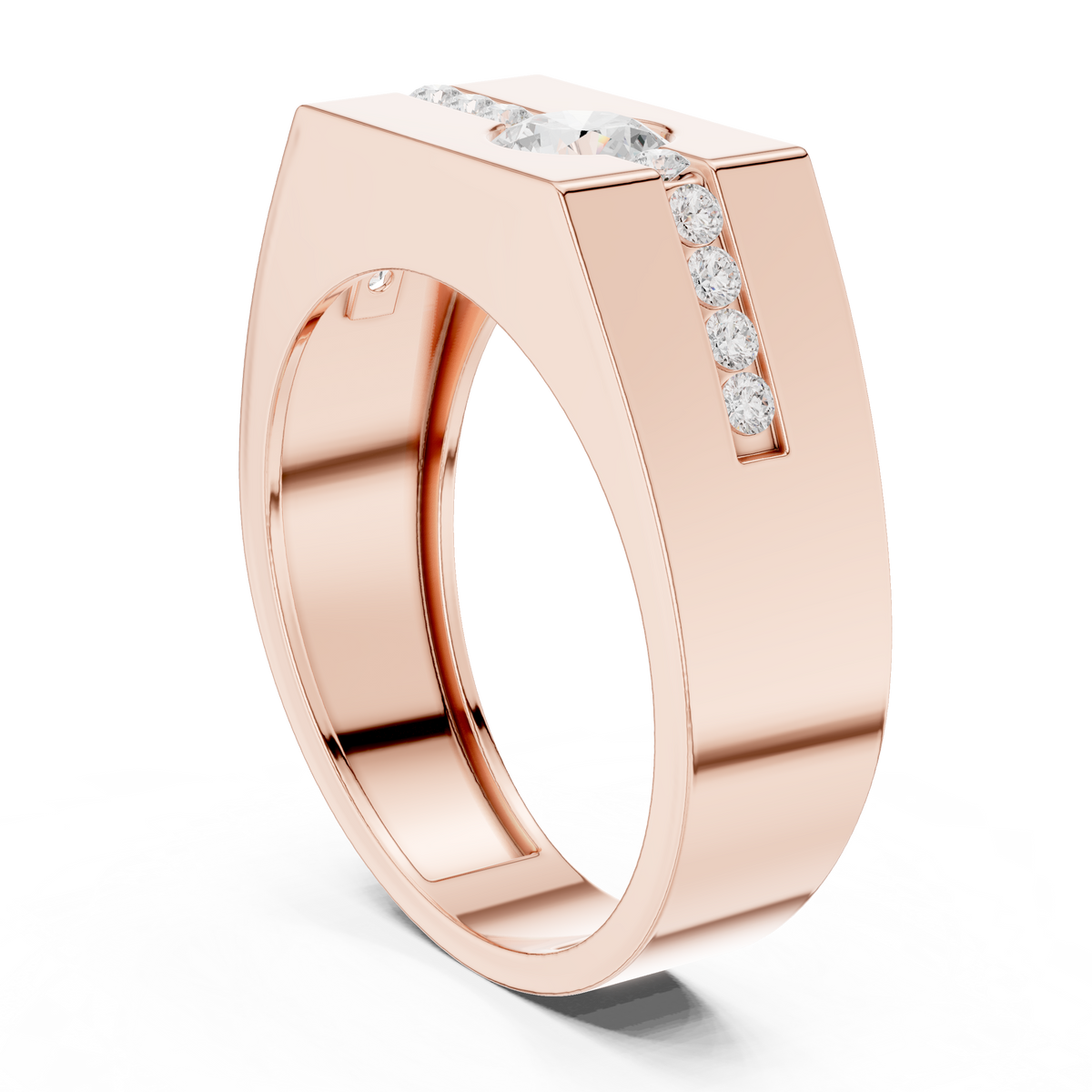 Round Cut Lab Grown Diamond Men's Bezel Center Octagon Signet Ring - View 11