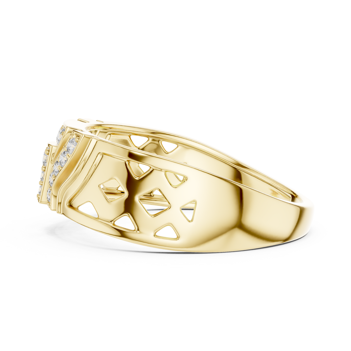 Round Cut Lab Grown Diamond Men's T Shield Pave Openwork Gold Ring - View 10