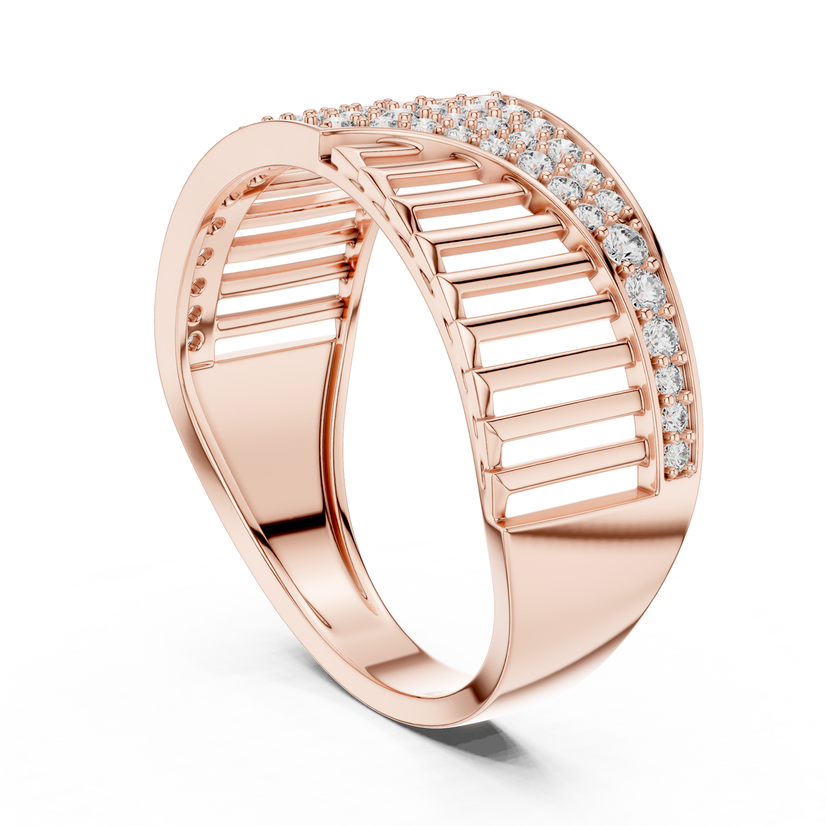 Round Cut Lab Grown Diamond Men's Vertical Pillar Cage Pave Statement Ring - View 8