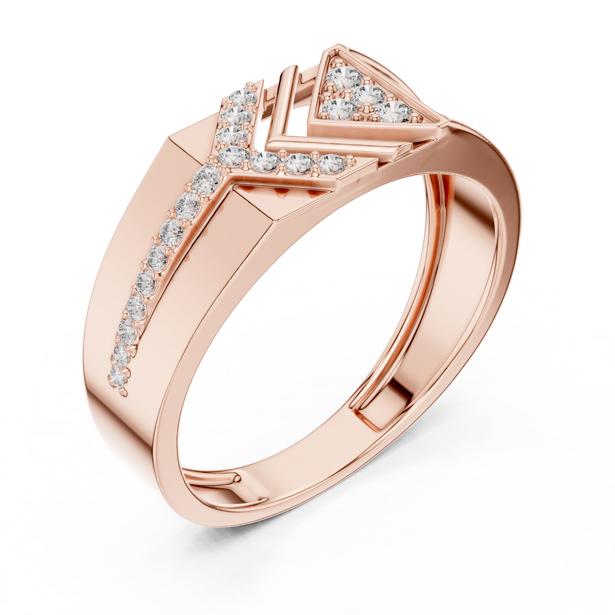 Round Cut Moissanite Diamond Men's Geometric Angular Cutout Statement Band - View 5
