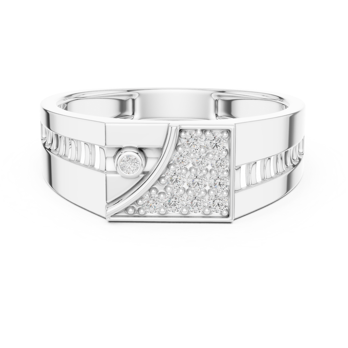 Round Cut Lab Grown Diamond Men's Bezel Accent Trapezoid Pave Statement Band - View 3