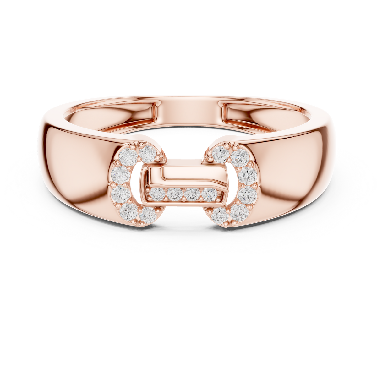 Round Cut Moissanite Diamond Men's Equestrian Openwork Link Wedding Band - View 2