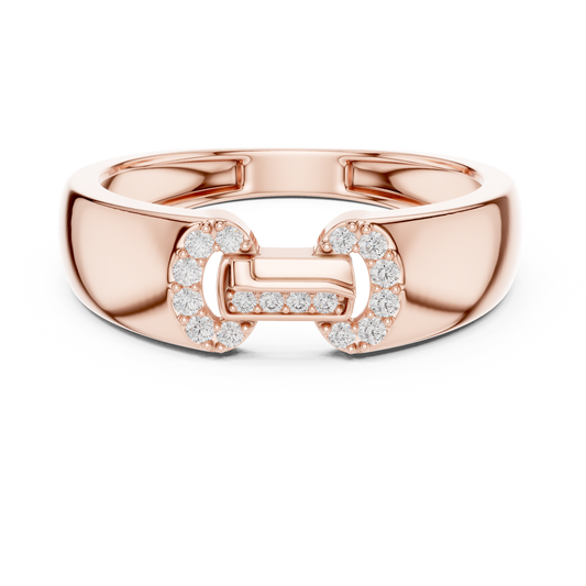 Round Cut Moissanite Diamond Men's Equestrian Openwork Link Wedding Band - View 2