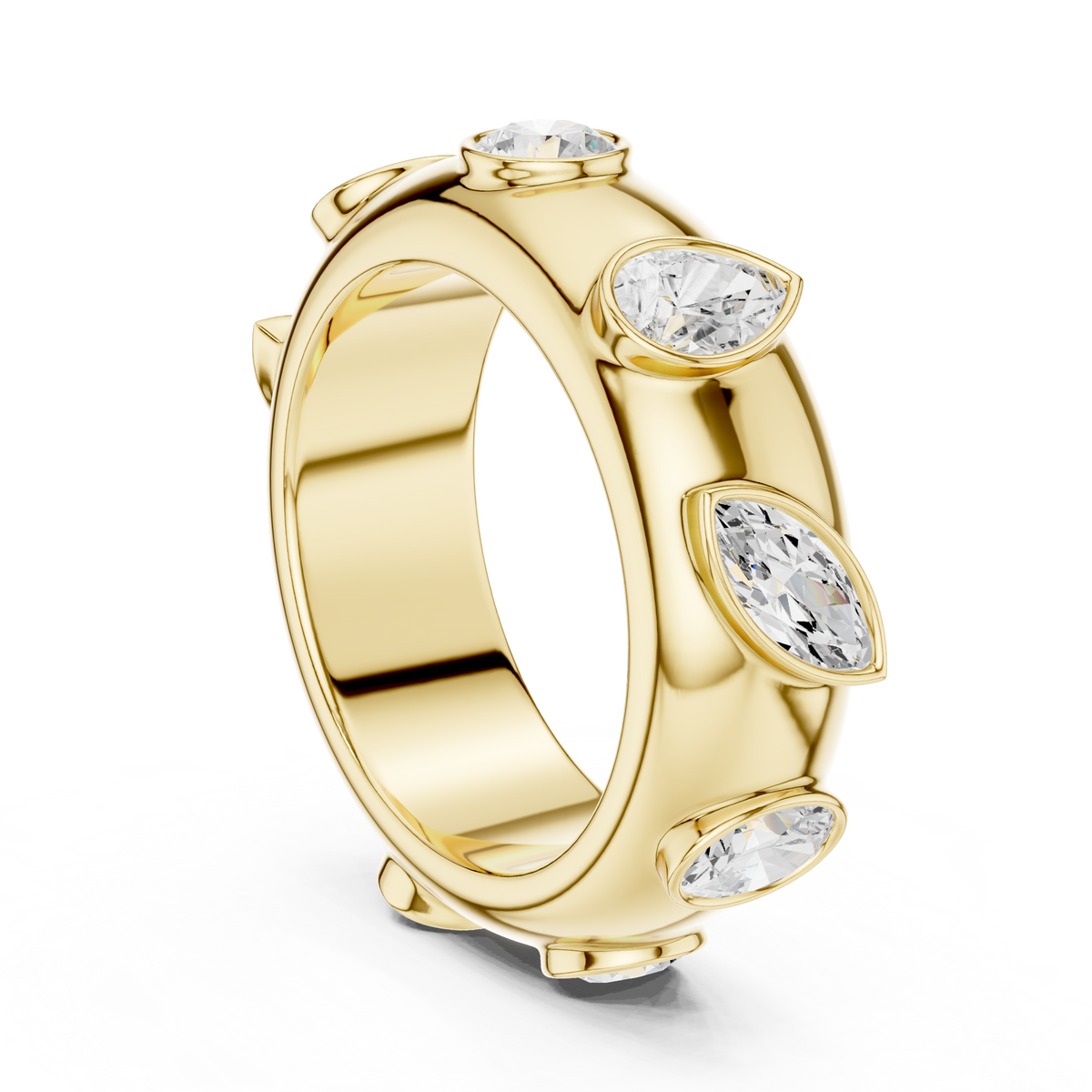 Multi Shape Cut Lab Grown Diamond Men's Flush Bezel Cigar Band - View 7