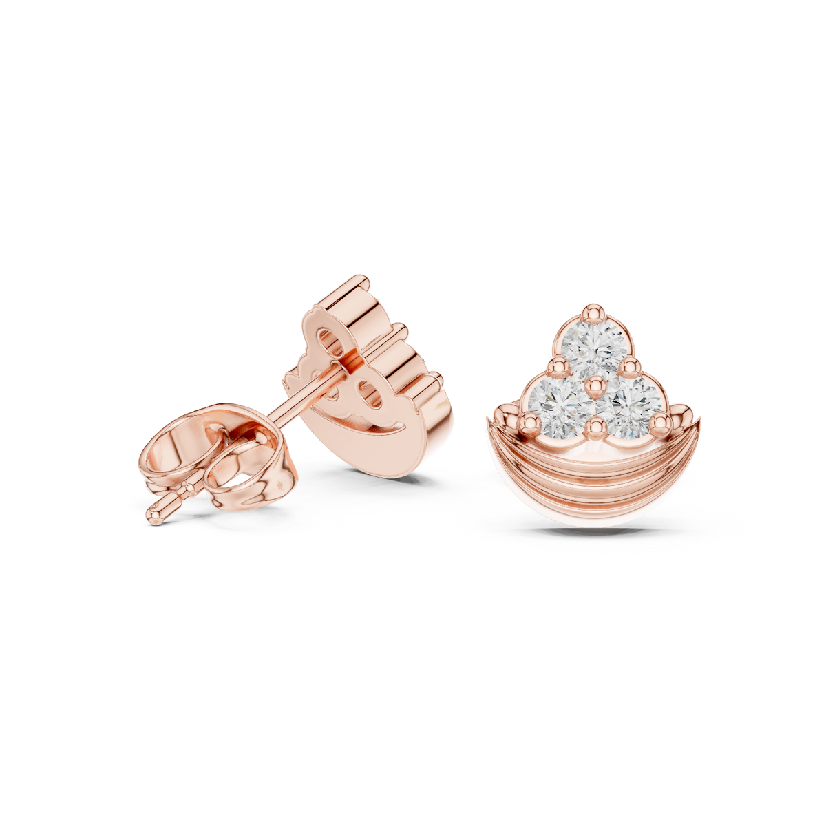 Luna Crest Round Lab Diamond Cluster Stud Earrings with Sculpted Crescent Design - View 8