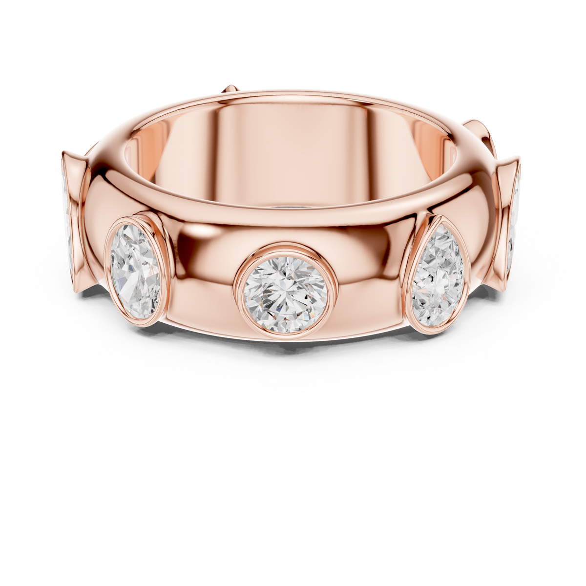 Multi Shape Cut Moissanite Diamond Men's Flush Bezel Cigar Band - View 2