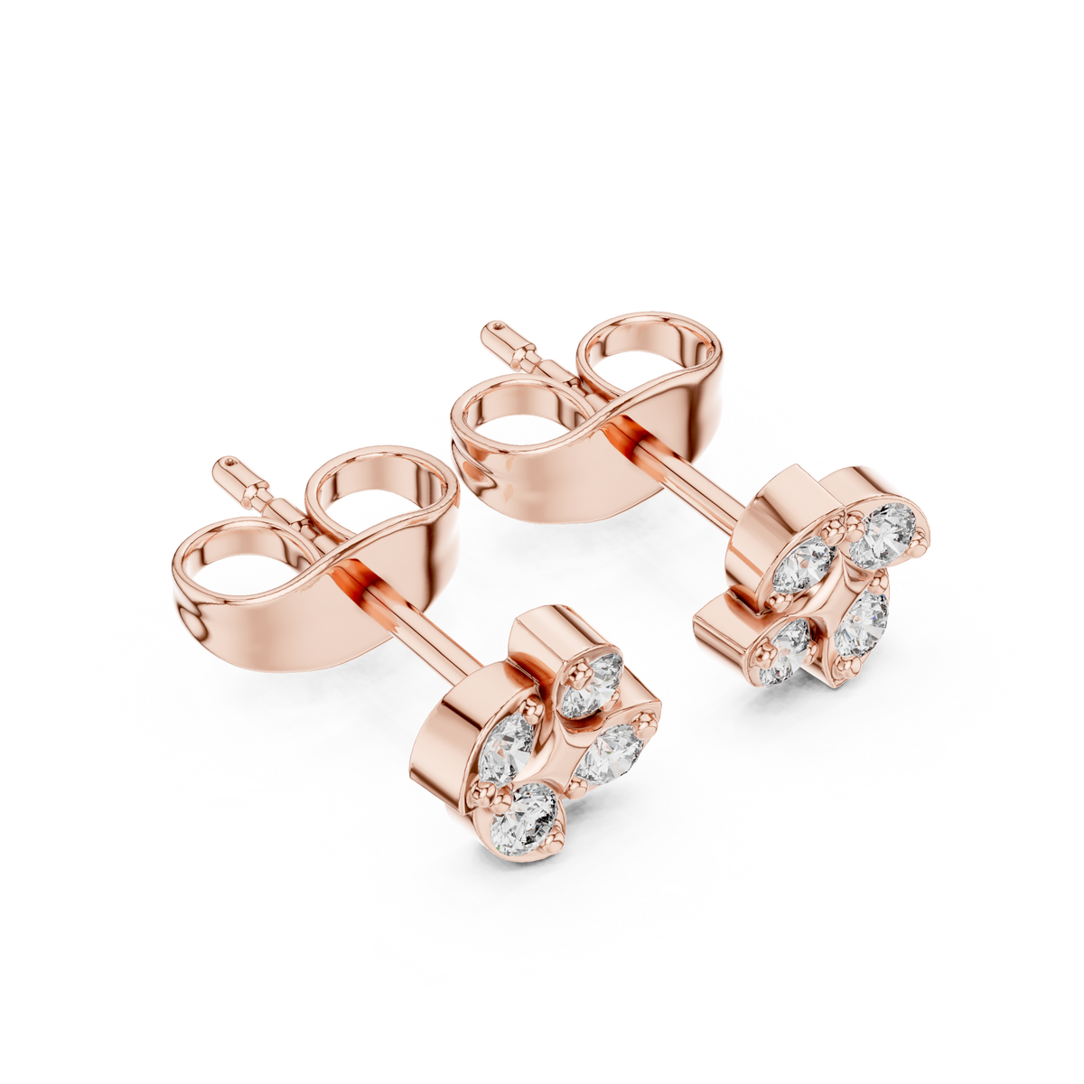Soft Floral Geometry Petal Curve Round Lab Diamond Stud Earrings - View 8
