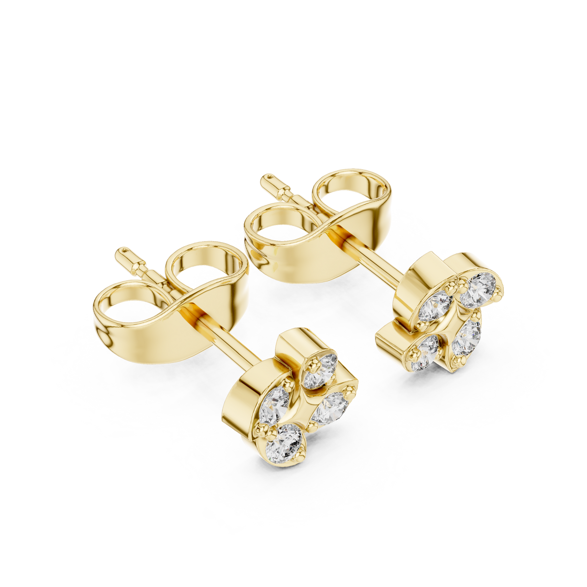 Soft Floral Geometry Petal Curve Round Lab Diamond Stud Earrings - View 7