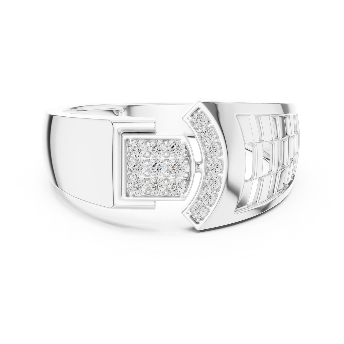 Round Cut Moissanite Diamond Men's Square Cluster & Curved Arc Ring - View 3