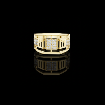 Round Cut Lab Grown Diamond Men's Pillar Cage Geometric Gold Statement Band