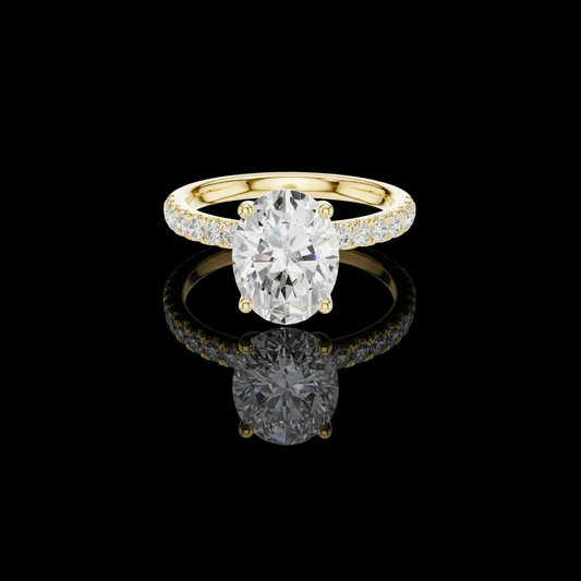 Delicate Oval Cut Moissanite Diamond Solitaire Engagement Ring With Pave Band