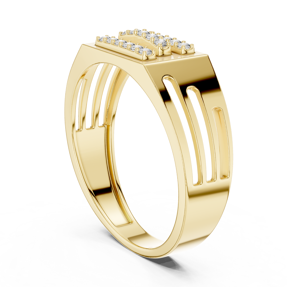 Round Cut Moissanite Diamond Men's Architectural Side Cutout Statement Band - View 7