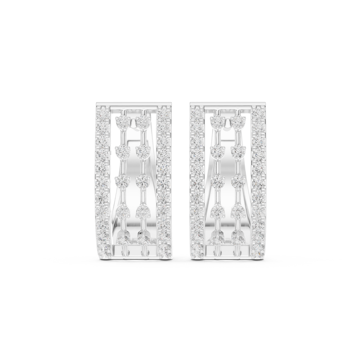 Openwork Window Lattice Multi Row Moissanite Diamond Wide Huggie Hoop Earrings - View 3