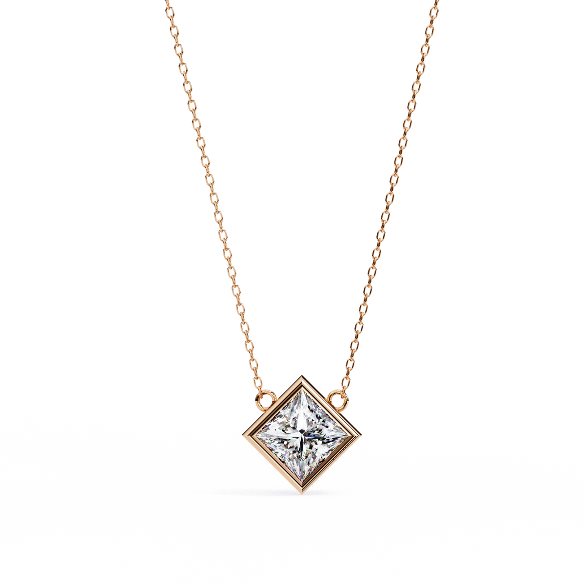Kite Set Princess Moissanite Diamond Pendant with Full Bezel Setting - View 3